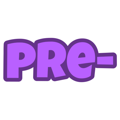 'pre-' in purple letters with a darker purple outline.